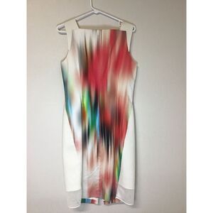 Elie Tahari Paint Patterned Sheath Dress Women's‎ Size 10 Zip Back Accent